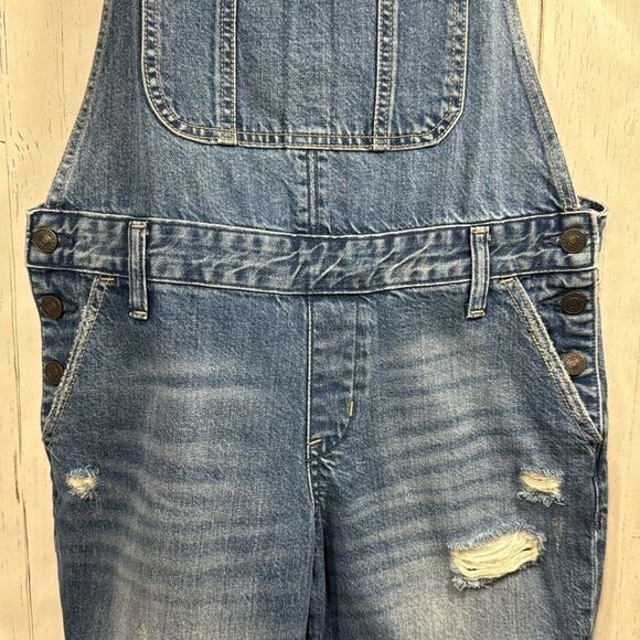 Abercrombie & Fitch Distressed Denim Overalls Womens S Vintage Casual Cool Y2K - Picture 7 of 15